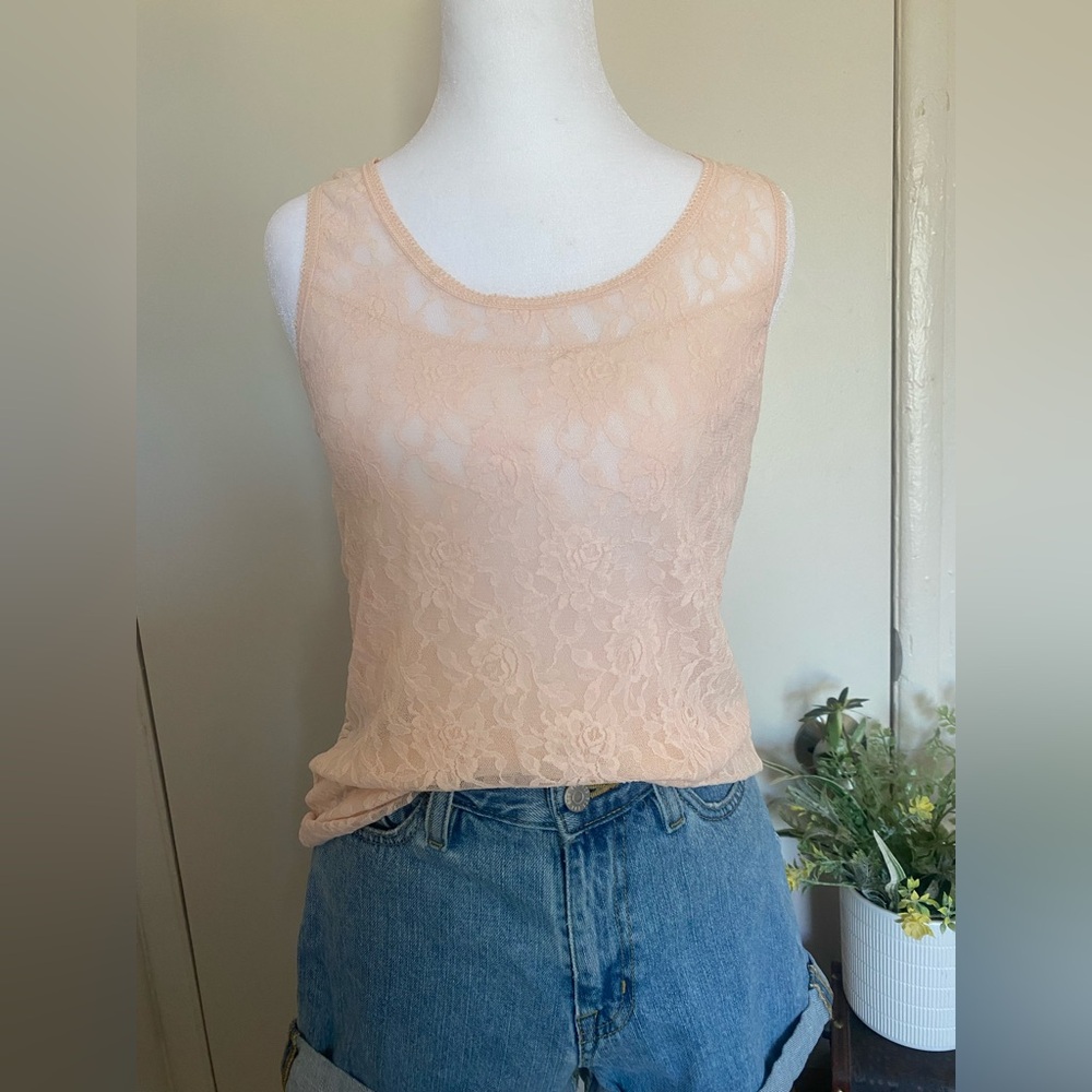 French Laundry Lace‎ Tank Top - Soft Peach women size large 100 nylon